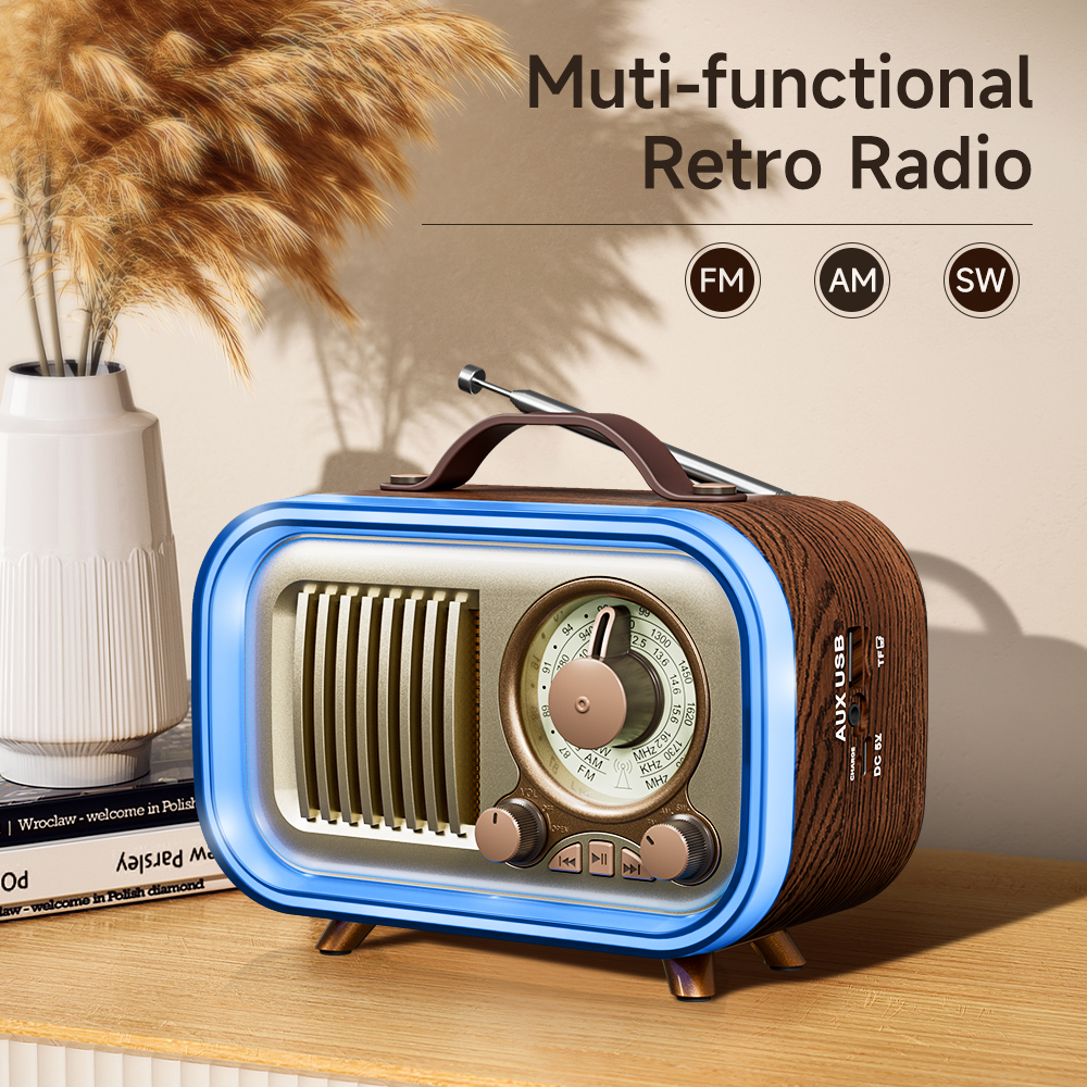 Portable Radio With RGB Mood Light Wireless FM AM SW Radio Vintage Style Party Speaker With Multic 0