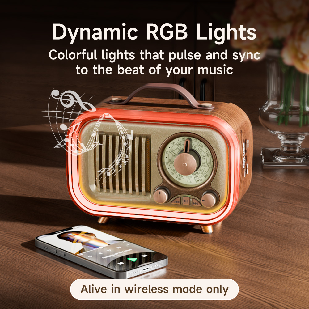 Portable Radio With RGB Mood Light Wireless FM AM SW Radio Vintage Style Party Speaker With Multic 5