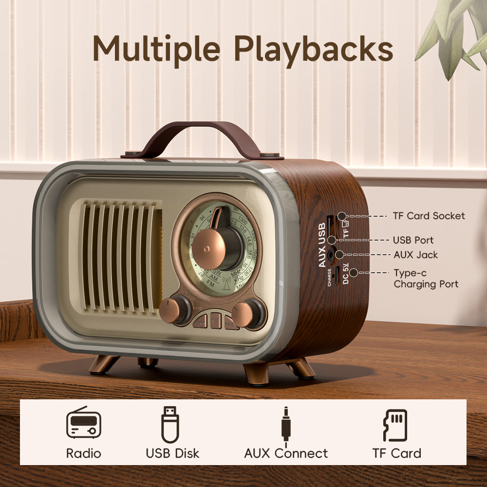 Portable Radio With RGB Mood Light Wireless FM AM SW Radio Vintage Style Party Speaker With Multic 1