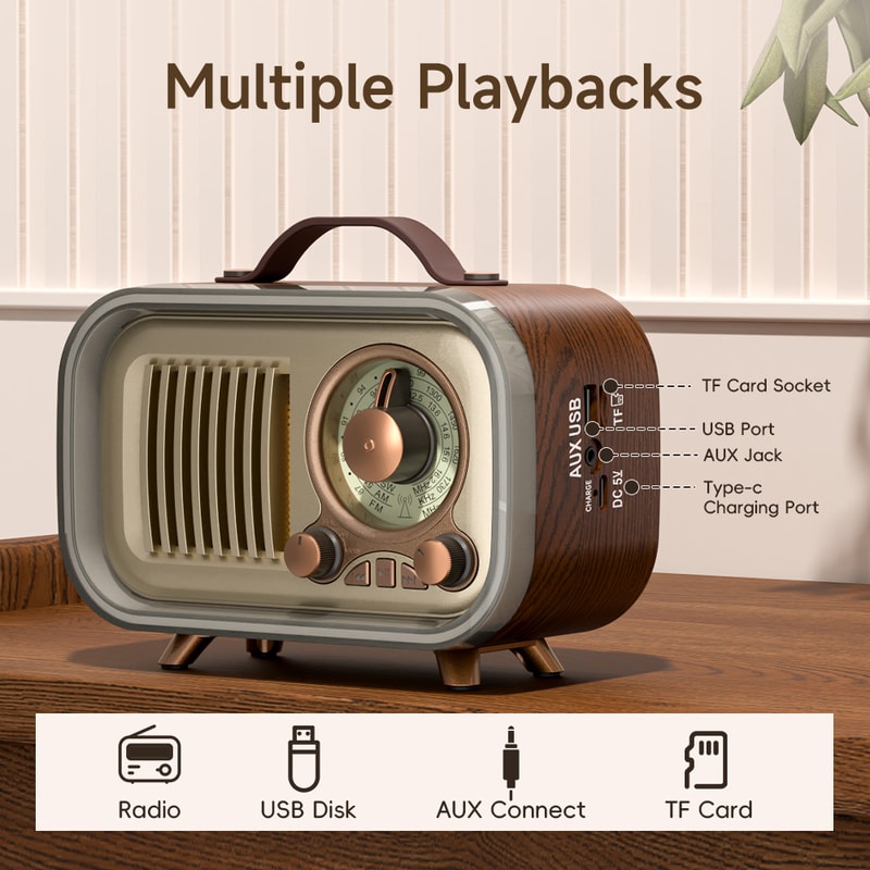 Portable Radio With RGB Mood Light Wireless FM AM SW Radio Vintage Style Party Speaker With Multic 1