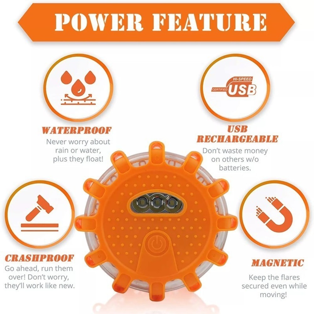 LED Road Flares Emergency Safety Lights USB Rechargeable Magnetic 1