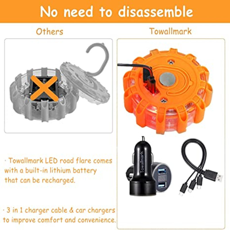 LED Road Flares Emergency Safety Lights USB Rechargeable Magnetic 6