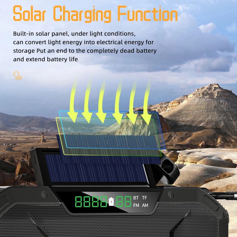 Multi Purpose Emergency Radio Hand Crank USB Rechargeable Solar Powered FM Radio Flashlight 1