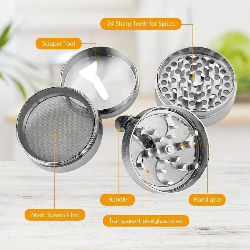 Herb Grinder Portable Section Spice Grinder Multifunctional Zinc Alloy Shredder For Kitchen Use 4
