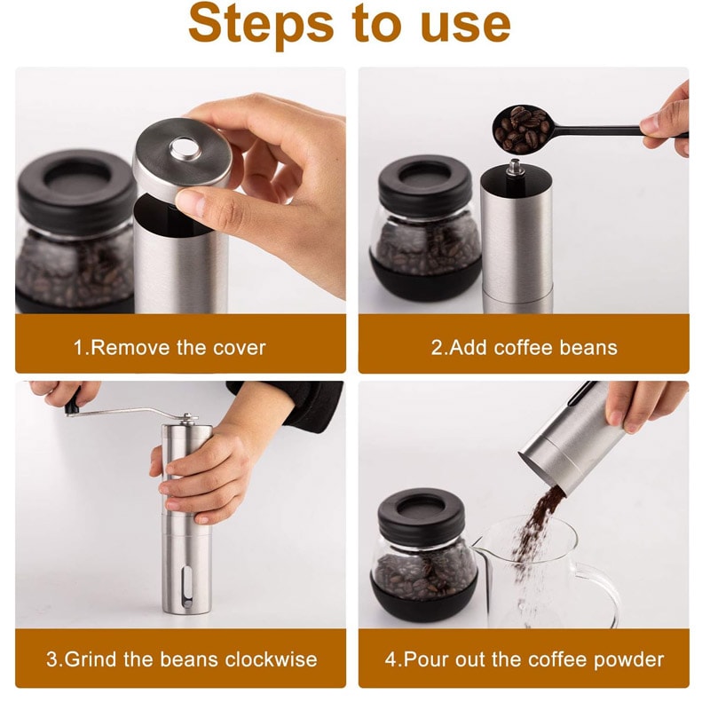 Manual Coffee Grinder Stainless Steel Conical Burr With Hand Crank Adjustable Settings For Precisi 4