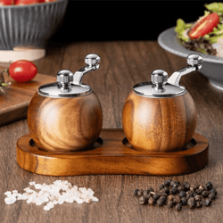 spherical acacia wood pepper grinder premium ceramic core spice mill for precision manual grinding