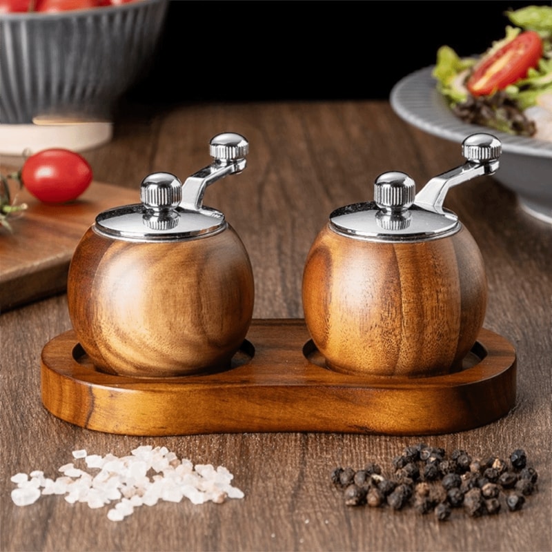 Spherical Acacia Wood Pepper Grinder Premium Ceramic Core Spice Mill For Precision Manual Grinding 0