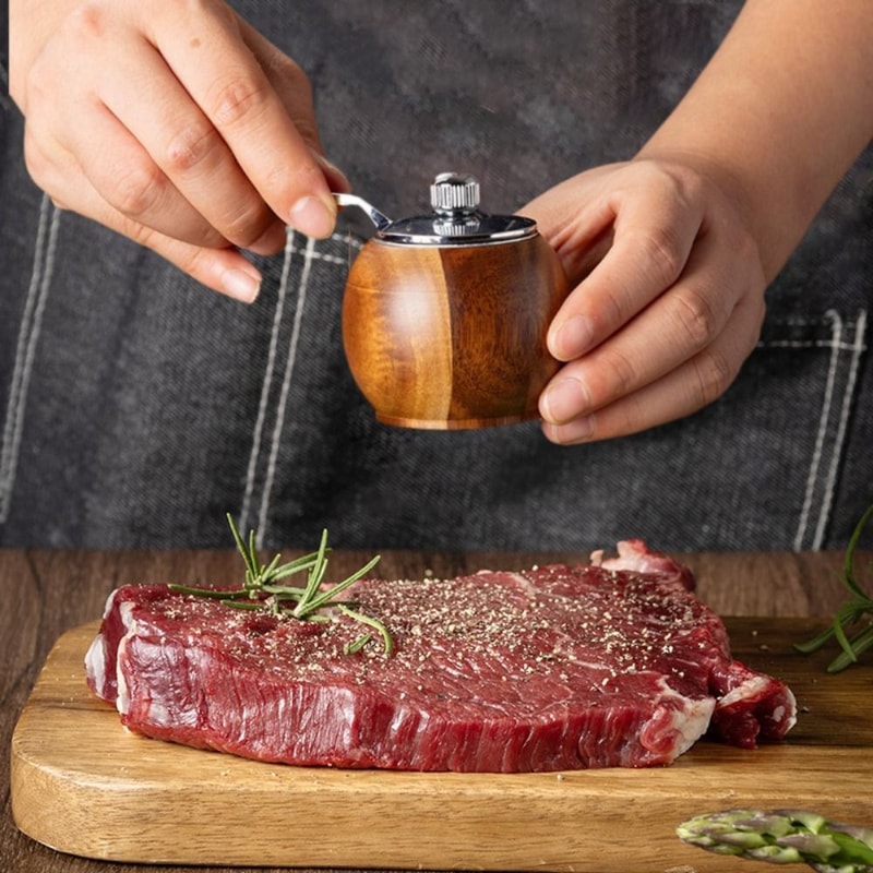 Spherical Acacia Wood Pepper Grinder Premium Ceramic Core Spice Mill For Precision Manual Grinding 4