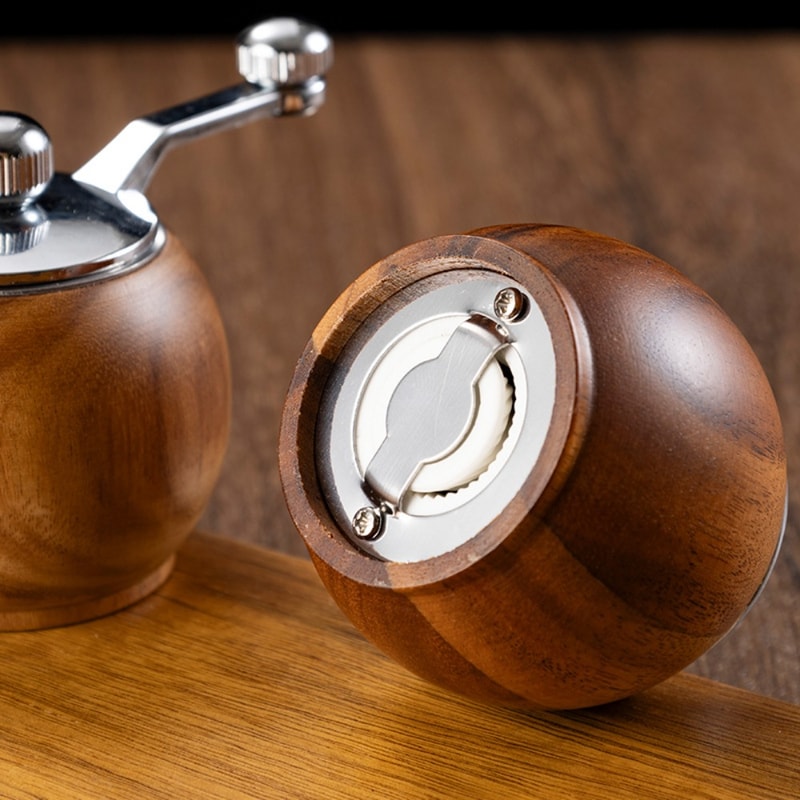 Spherical Acacia Wood Pepper Grinder Premium Ceramic Core Spice Mill For Precision Manual Grinding 6