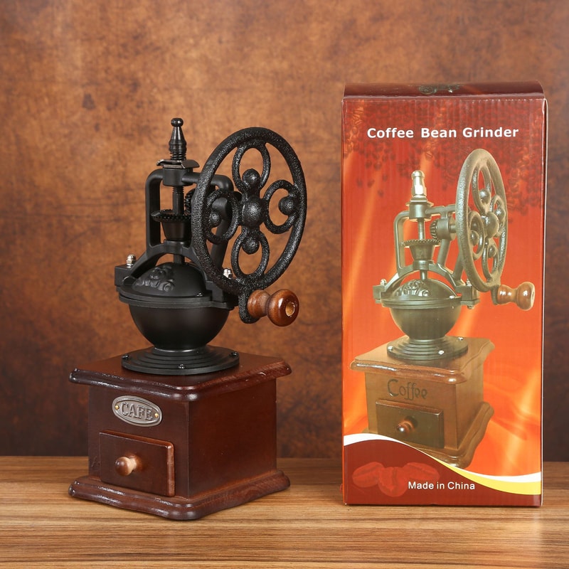 Vintage Big Wheel Manual Coffee Grinder Antique Cast Iron Hand Crank Mill 2