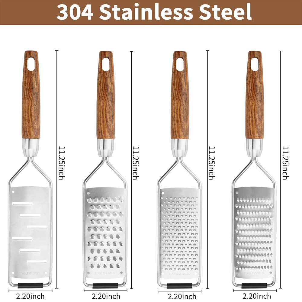 Premium Cheese Grater Stainless Steel Zester With Ergonomic Wood Handle 7