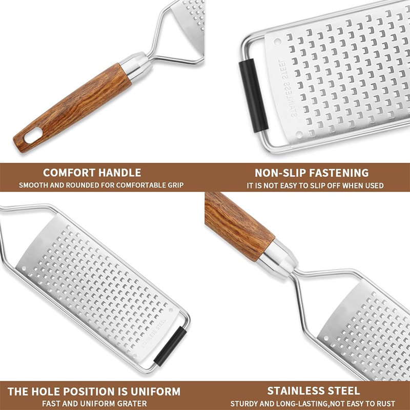 Premium Cheese Grater Stainless Steel Zester With Ergonomic Wood Handle 3