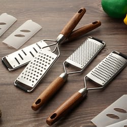 premium cheese grater & stainless steel zester with ergonomic wood handle