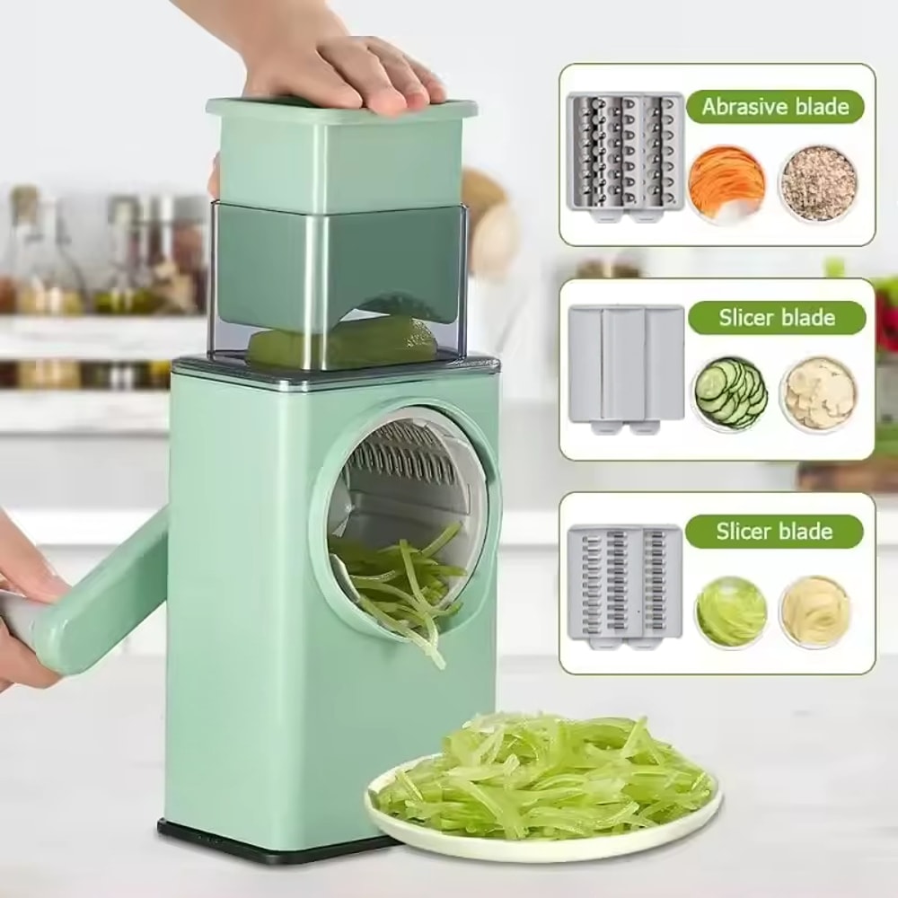 Multi Function Manual Vegetable Slicer With Hand Crank Rotary Cutter Stainless Steel Blades 0