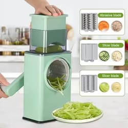 multi function manual vegetable slicer with hand crank rotary cutter & stainless steel blades