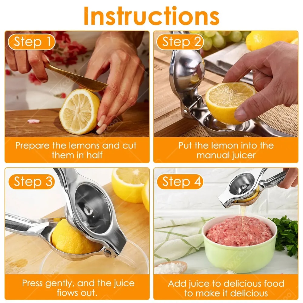 High Pressure Stainless Steel Lemon Squeezer Manual Citrus Juicer Easy Clean 4