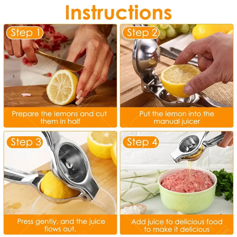 High Pressure Stainless Steel Lemon Squeezer Manual Citrus Juicer Easy Clean 4