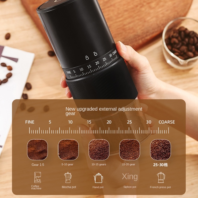Portable Electric Coffee Grinder Rechargeable Adjustable Burr Travel Coffee Grinder 5