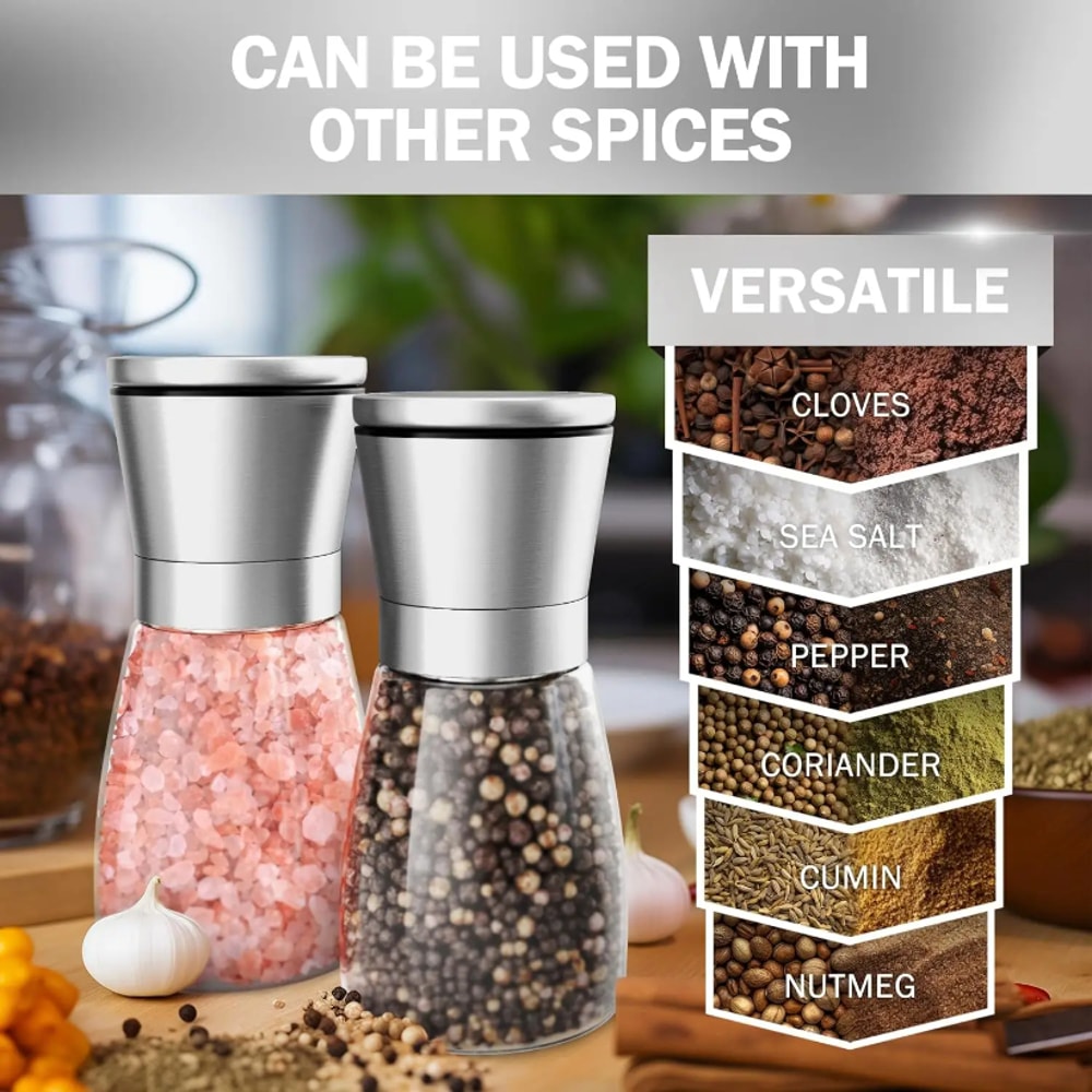 Premium Manual Salt And Pepper Grinder Set Adjustable Stainless Steel Spice Grinder For Kitchen 2