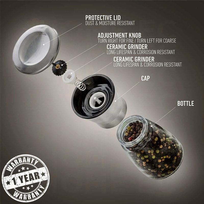 Premium Manual Salt And Pepper Grinder Set Adjustable Stainless Steel Spice Grinder For Kitchen 6