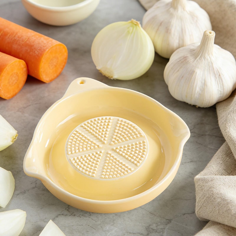 Ceramic Garlic Grater Plate With Juice Spout Hand Grater Dish For Ginger Cheese Lemon 0