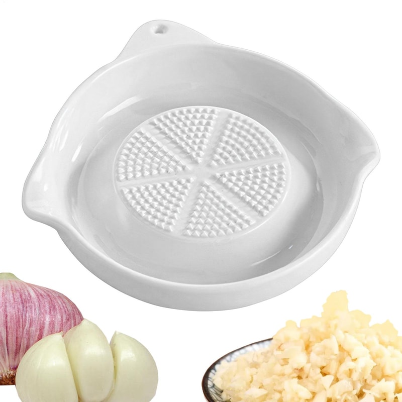 Ceramic Garlic Grater Plate With Juice Spout Hand Grater Dish For Ginger Cheese Lemon 3