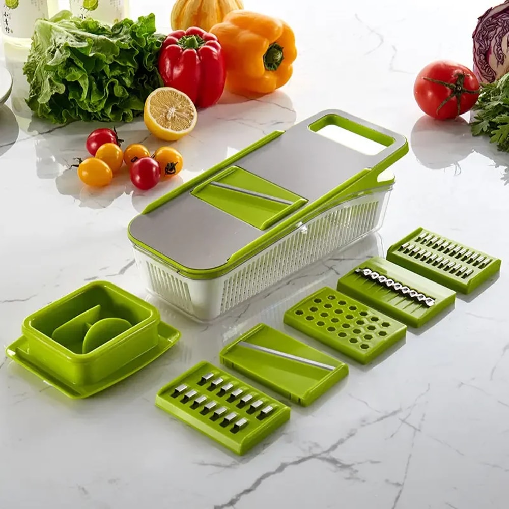 Professional Manual Kitchen Slicer Vegetable Chopper Set With Basket Easy Fruit Cutter Salad Prep 0
