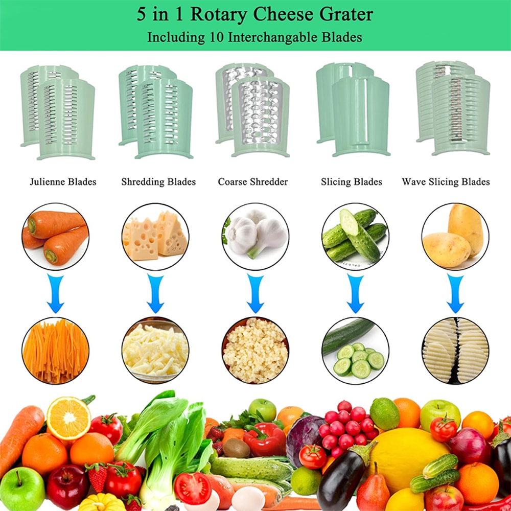 Rotary Cheese Grater Hand Crank Vegetable Slicer Multifunction Kitchen Mandoline 2