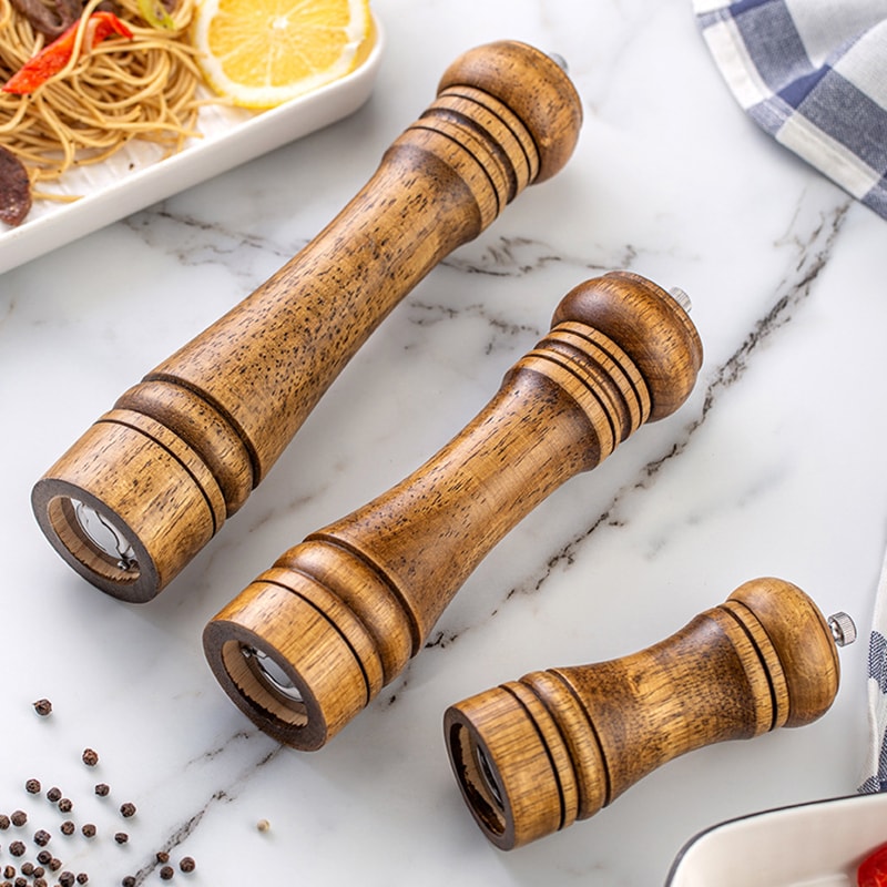 Wooden Salt And Pepper Grinder Set With Adjustable Ceramic Grinder Classic Spice Mill Duo 0