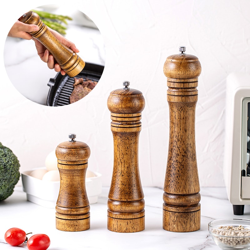 Wooden Salt And Pepper Grinder Set With Adjustable Ceramic Grinder Classic Spice Mill Duo 2
