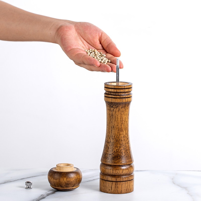 Wooden Salt And Pepper Grinder Set With Adjustable Ceramic Grinder Classic Spice Mill Duo 6