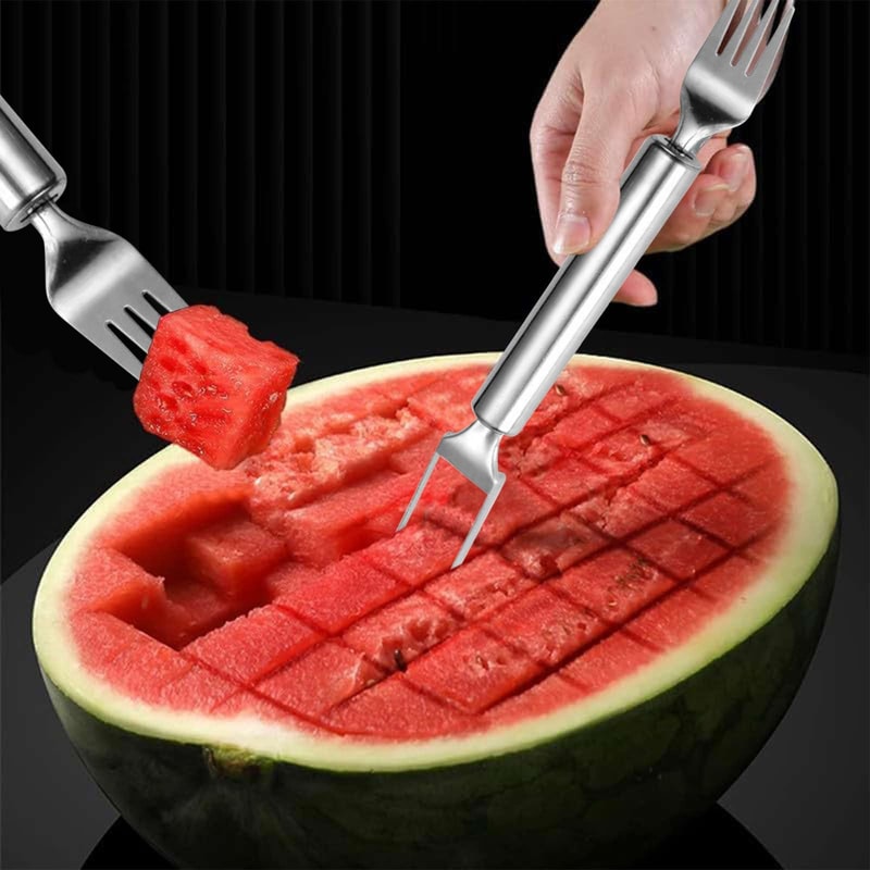 Watermelon Slicer Tool Stainless Steel Fruit Cutter Dual Head Melon Cutter And Food Fork 2