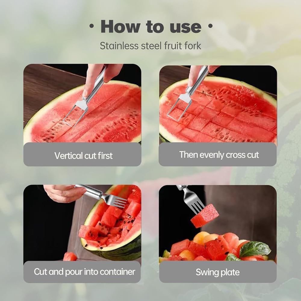 Watermelon Slicer Tool Stainless Steel Fruit Cutter Dual Head Melon Cutter And Food Fork 5
