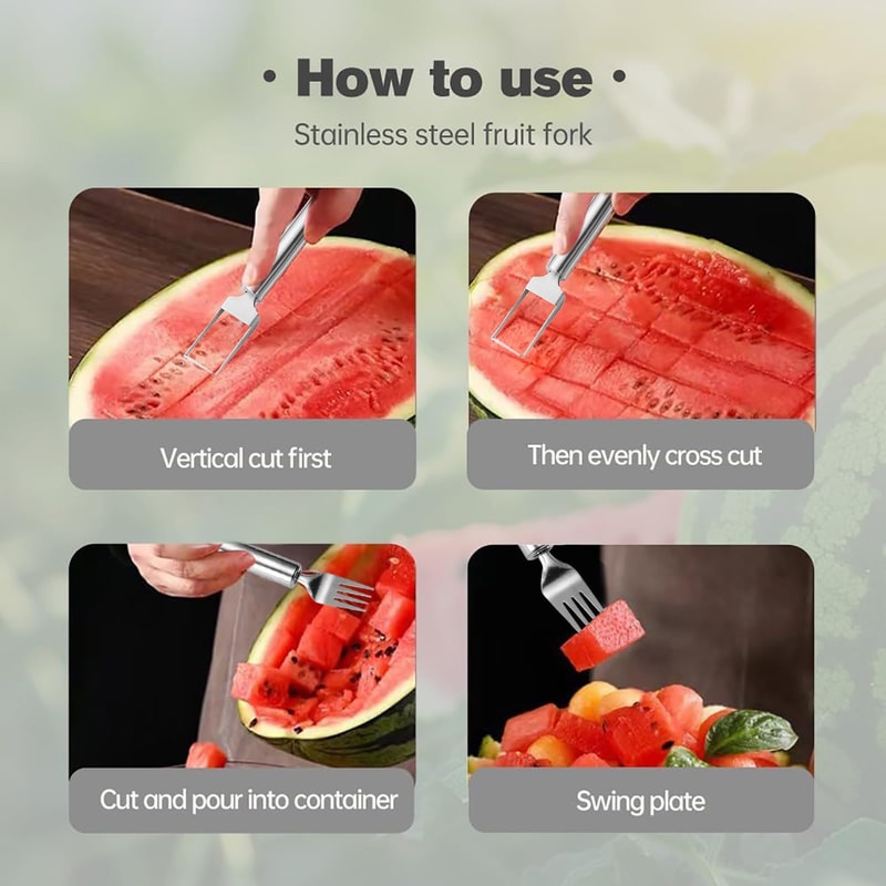 Watermelon Slicer Tool Stainless Steel Fruit Cutter Dual Head Melon Cutter And Food Fork 5