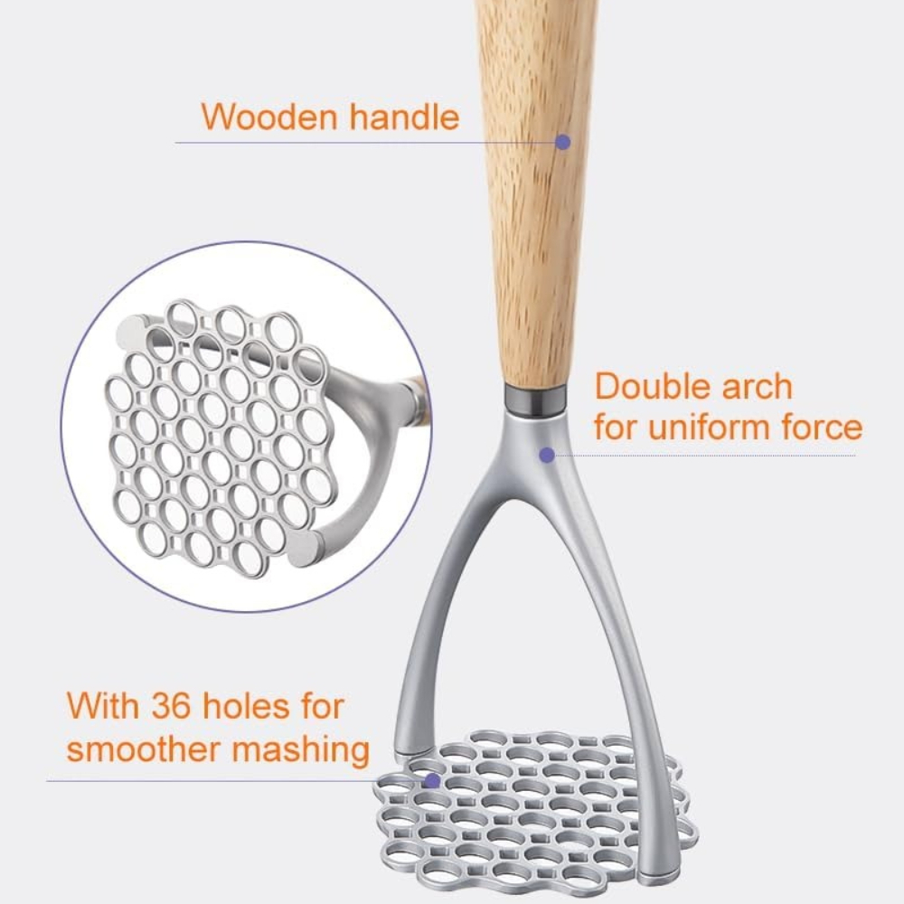 Wooden Handle Potato Masher Manual Potato Ricer Aluminum Potato Press For Fluffy Mashed Potatoes 2