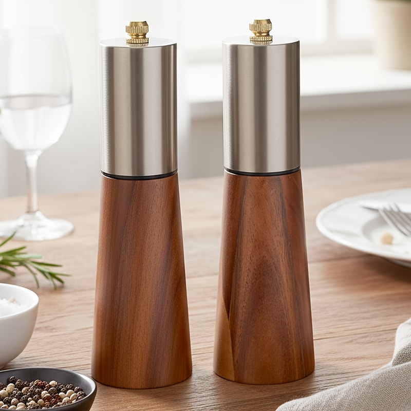 Wooden Pepper Grinder Salt Shaker Set Ceramic Core Manual Spice Mill For Fresh Flavoring 2