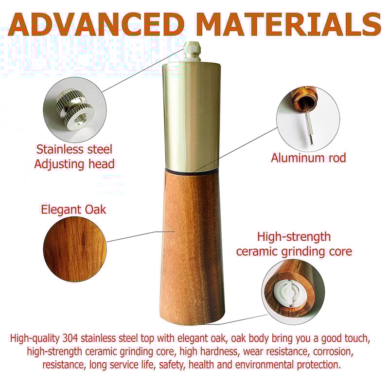 Wooden Pepper Grinder Salt Shaker Set Ceramic Core Manual Spice Mill For Fresh Flavoring 4