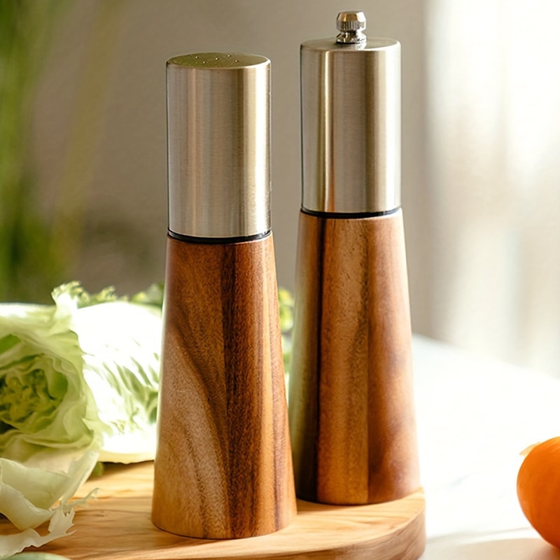 Wooden Pepper Grinder Salt Shaker Set Ceramic Core Manual Spice Mill For Fresh Flavoring 6