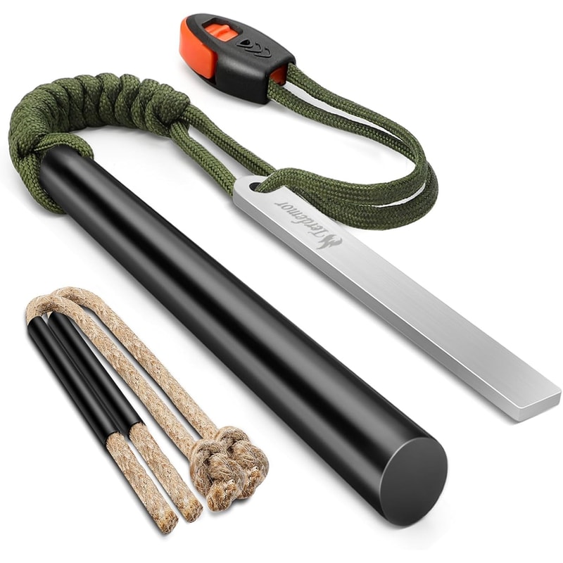 Ferro Rod Camping Fire Starter Ultimate Survival Fire Starter Kit With Waxed Tinder Cord Paracord 0