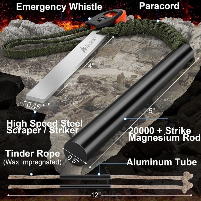 Ferro Rod Camping Fire Starter Ultimate Survival Fire Starter Kit With Waxed Tinder Cord Paracord 1