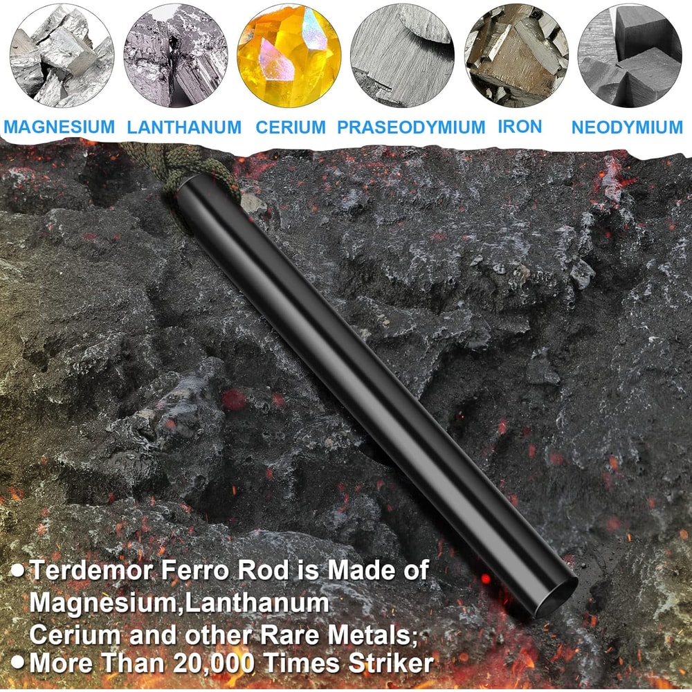 Ferro Rod Camping Fire Starter Ultimate Survival Fire Starter Kit With Waxed Tinder Cord Paracord 3
