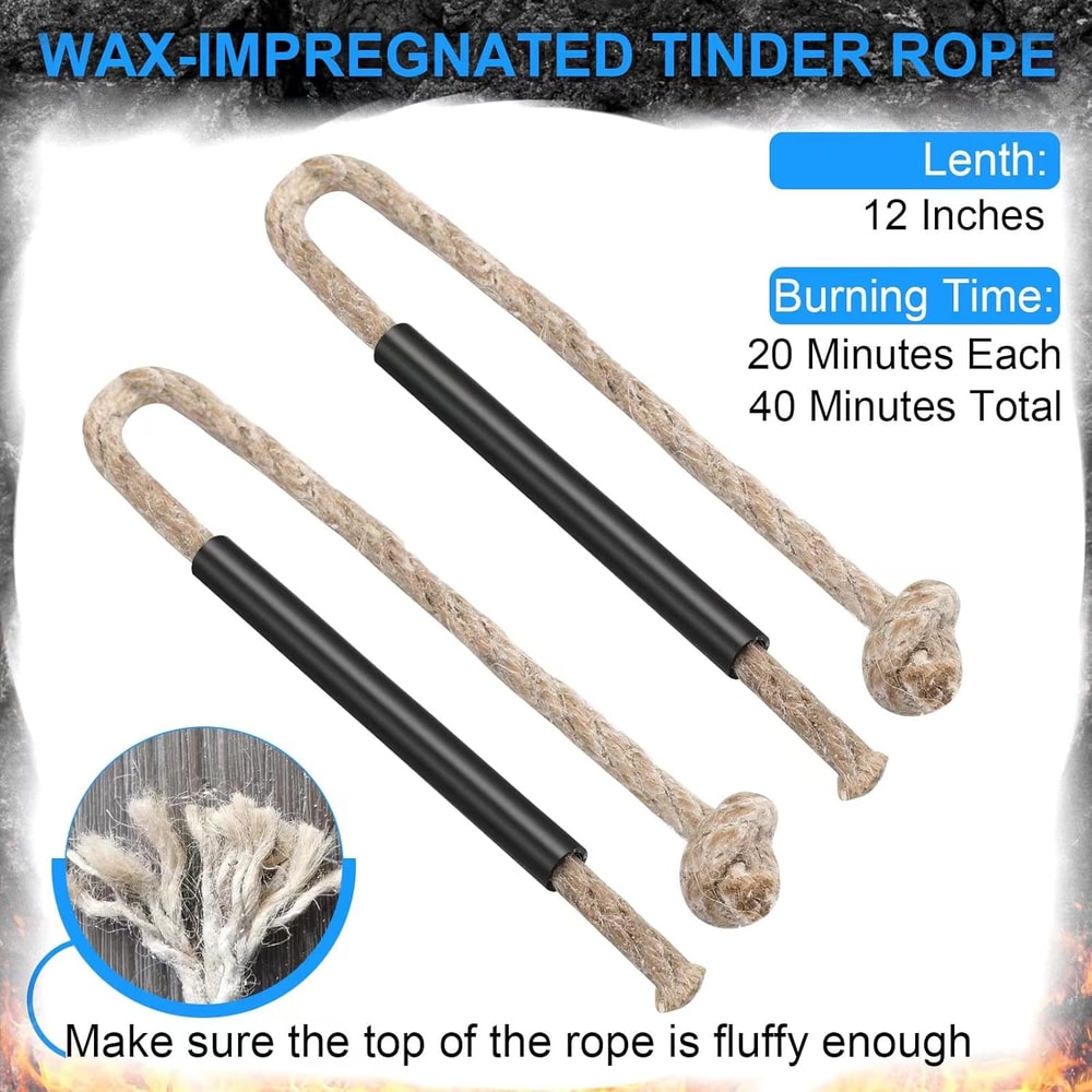 Ferro Rod Camping Fire Starter Ultimate Survival Fire Starter Kit With Waxed Tinder Cord Paracord 2