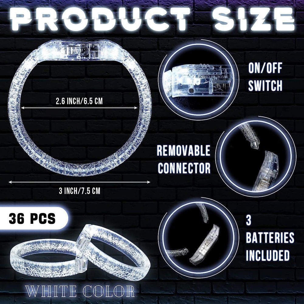 Party LED Light Up Bracelets White Glow Bracelets & Luminous Wristbands for Events