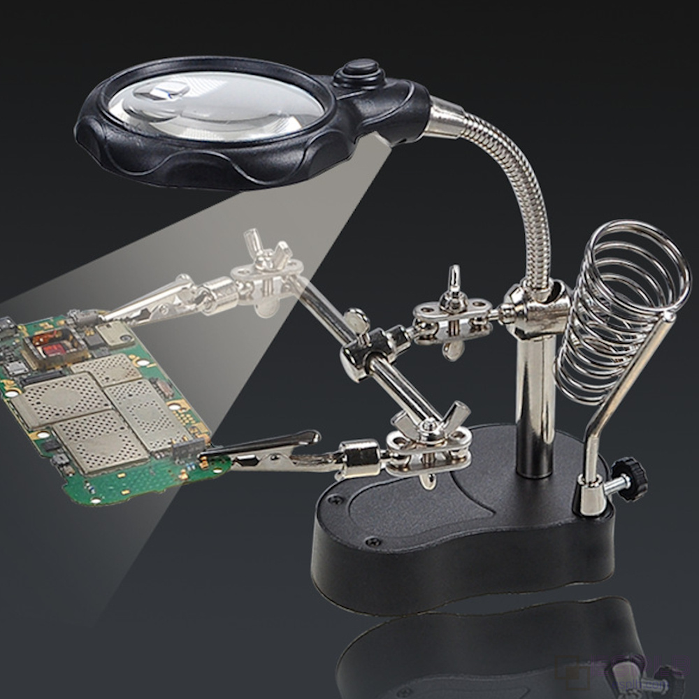 Precision Third Hand Soldering Stand With LED Magnifying Glass Adjustable Soldering Helping Hand To 0
