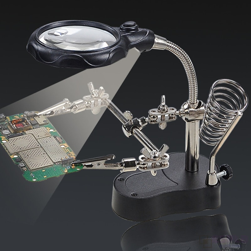 Precision Third Hand Soldering Stand With LED Magnifying Glass Adjustable Soldering Helping Hand To 0