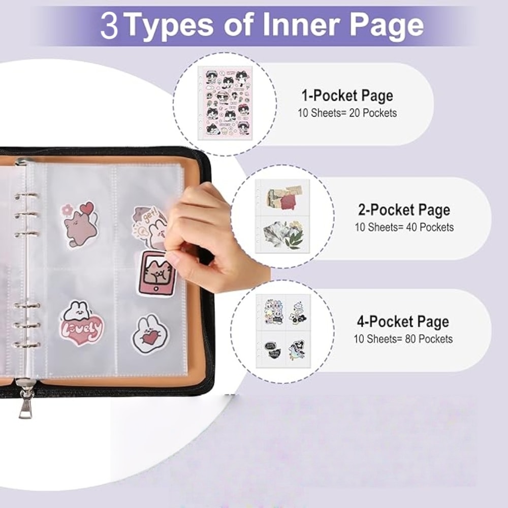 PU Leather Sticker Book Sticker Storage Binder Album With Pockets 1