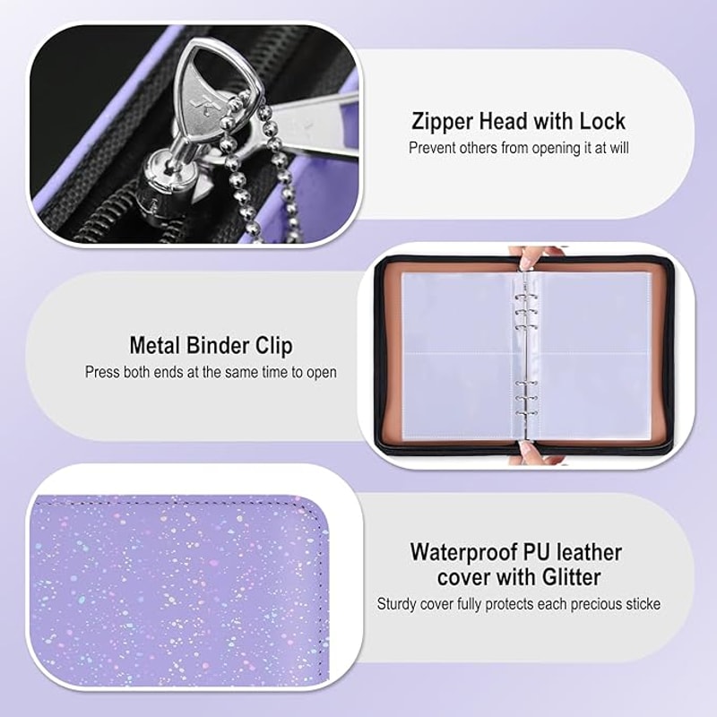 PU Leather Sticker Book Sticker Storage Binder Album With Pockets 2