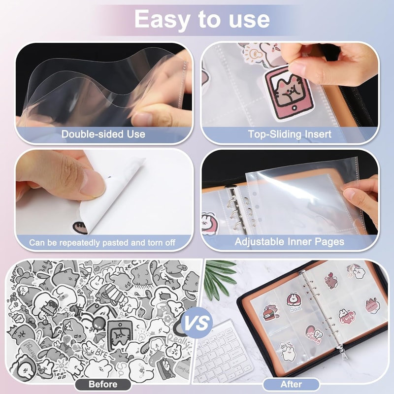 PU Leather Sticker Book Sticker Storage Binder Album With Pockets 3