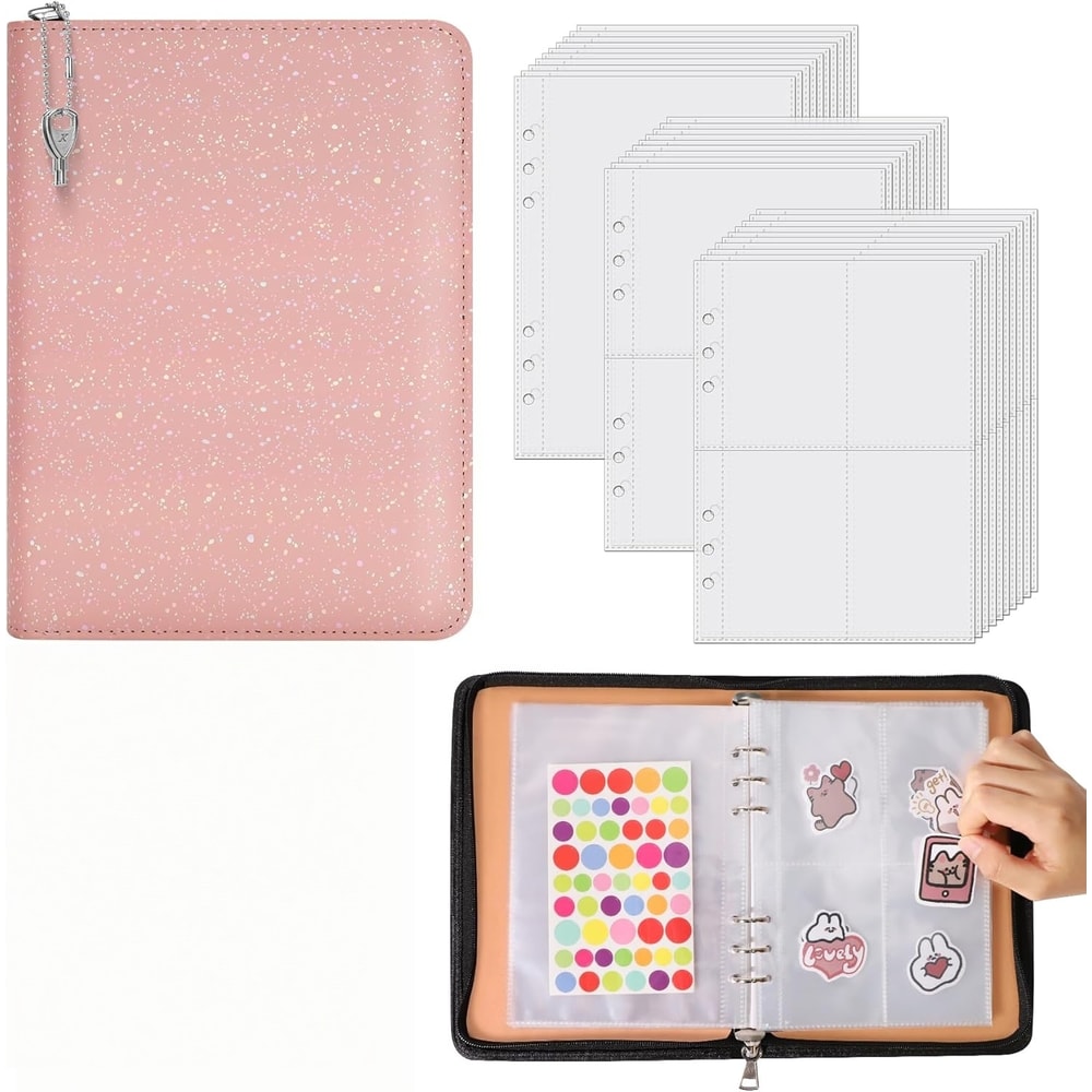 PU Leather Sticker Book Sticker Storage Binder Album With Pockets 9