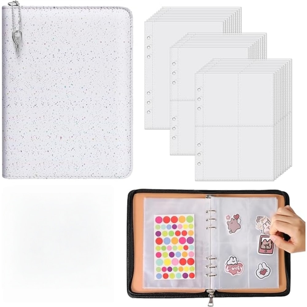 PU Leather Sticker Book Sticker Storage Binder Album With Pockets 4